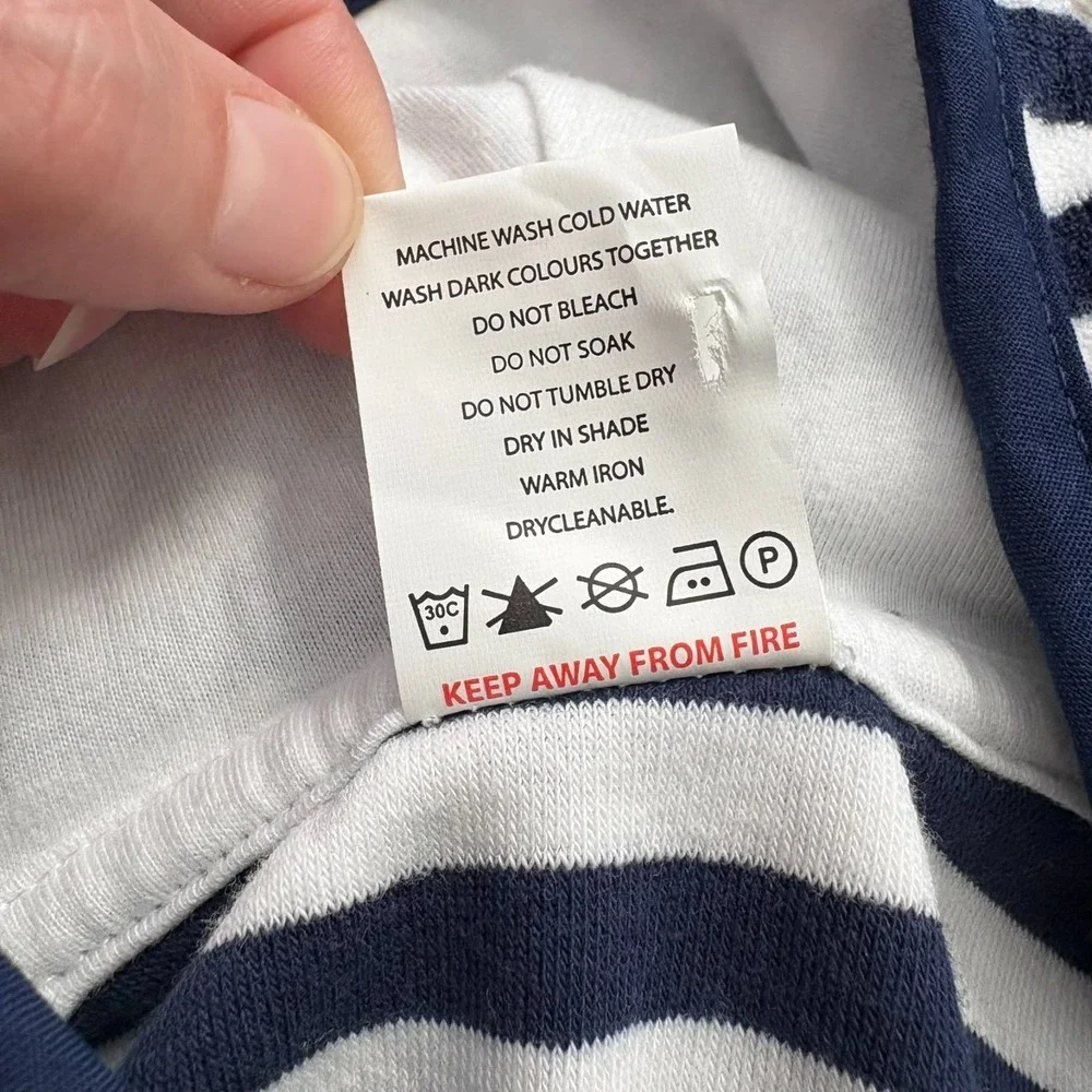 Snapper Rock Kids Navy‎ Blue White Stripe Pocket Hooded Romper 6-12 Months